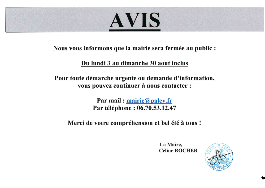 fermeture mairie ete 2026